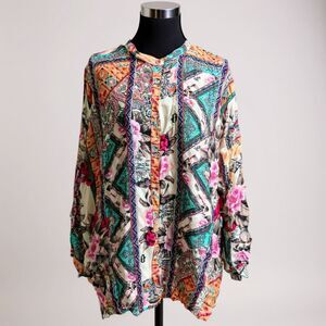 Johnny Was Umoya Blouse Size Small Cotton Gauze Embroidered Boho Top